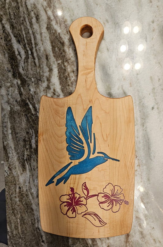 Small Maple Hibiscus and Hummingbird Epoxy Inlay Cutting Board