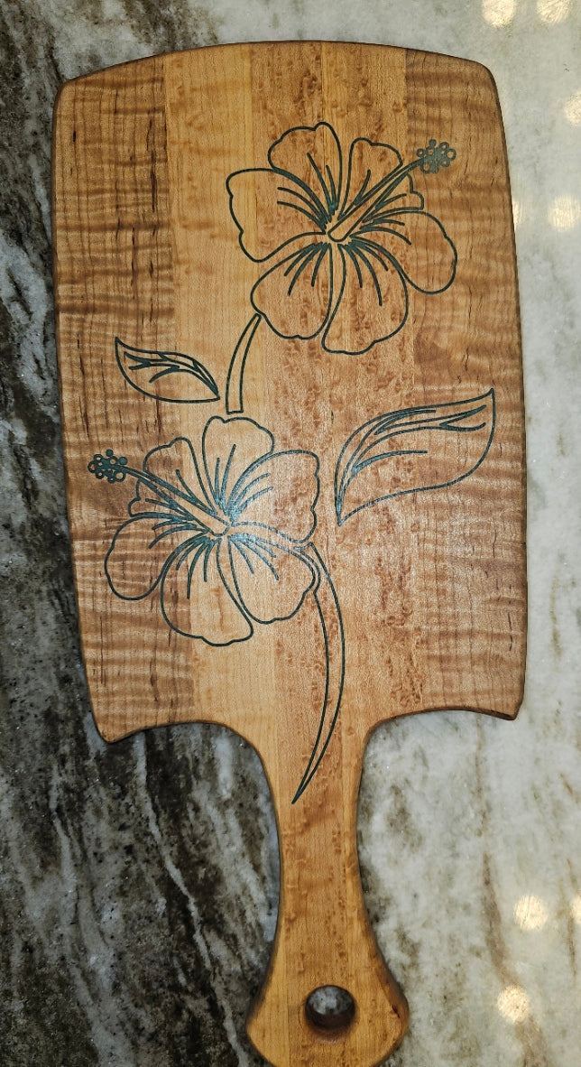 Small Curly and Birds Eye Maple Hibiscus Epoxy Inlay Cutting Board