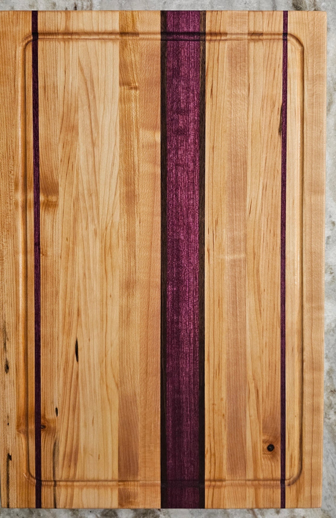 Large Rustic Maple Cutting Board with Purple Heartwood and walnut Accents