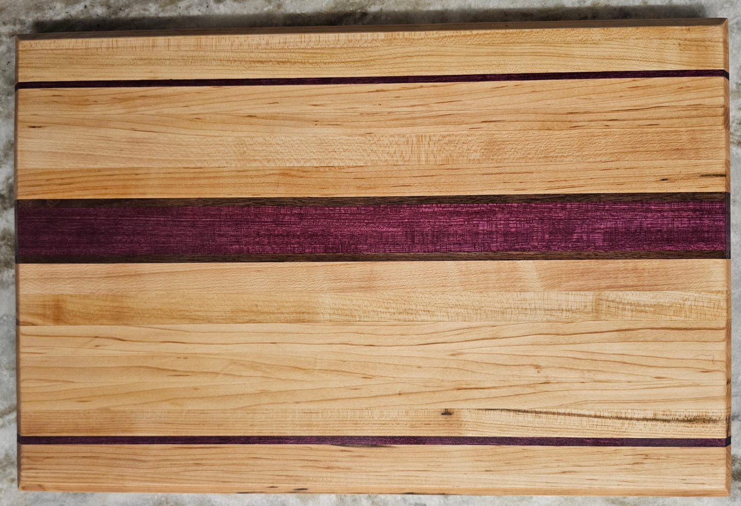 Large Rustic Maple Cutting Board with Purple Heartwood and walnut Accents